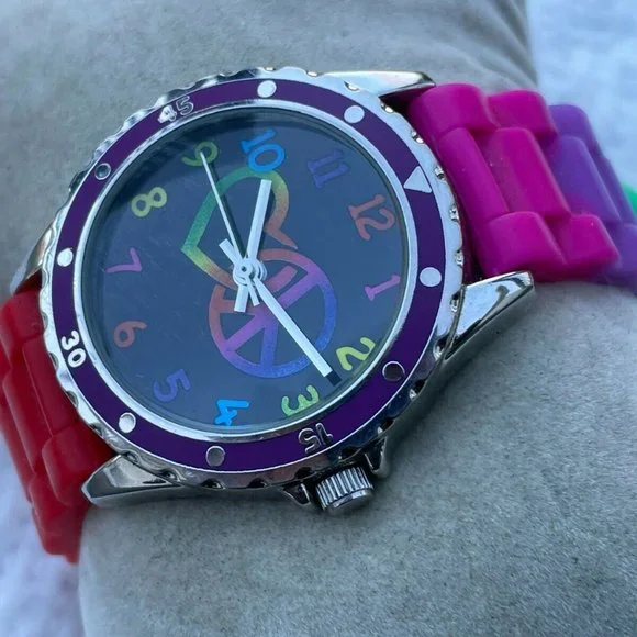 Accutime Watch Analog Multi Color Rubber Band Unisex Wrist Watch - Picture 2 of 9